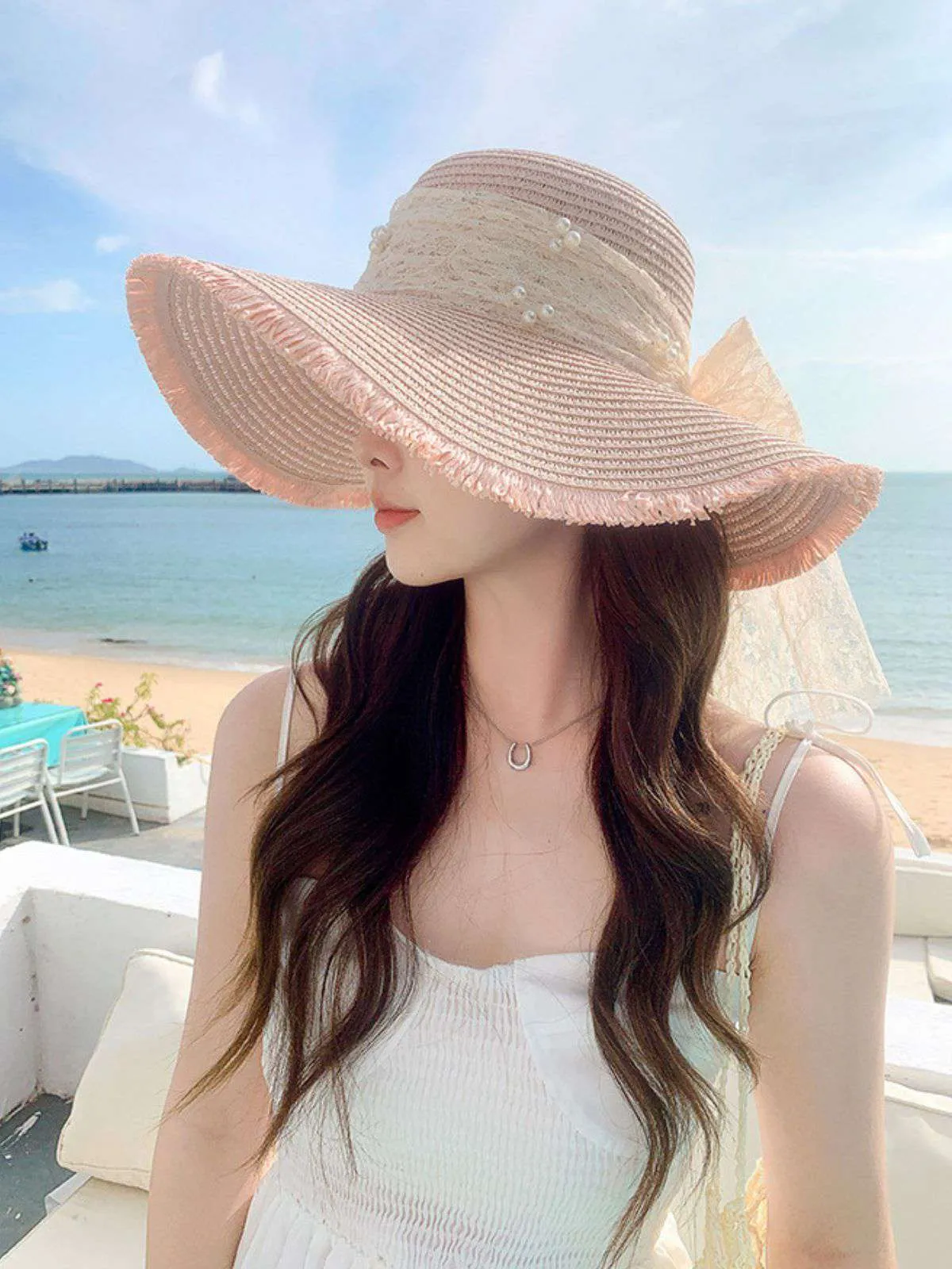 Vintage Lace Ribbon Wide-Brim Sun Hat sold by Retro Stage product image thumbnail 2