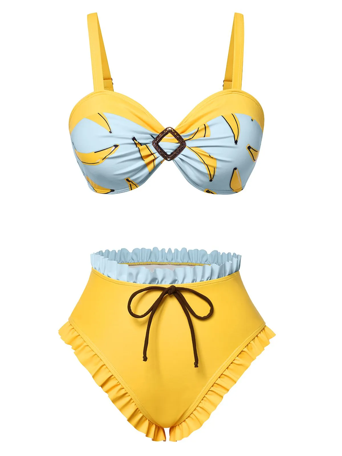 Yellow 1950s Ruffled Hem Banana Bikini Set sold by Retro Stage