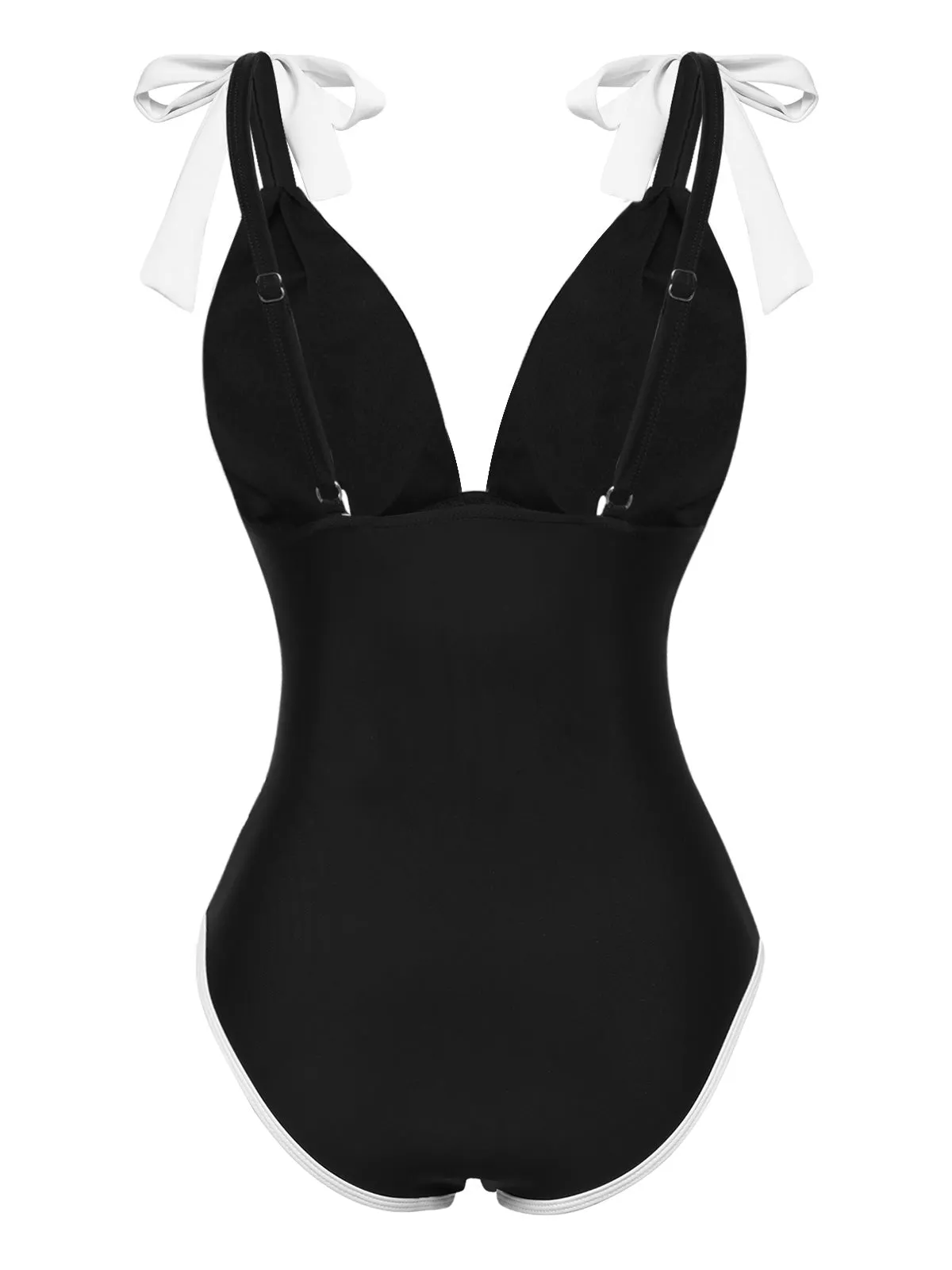 Black 1950s Solid Button Shoulder Lace-Up Swimsuit sold by Retro Stage product image thumbnail 2