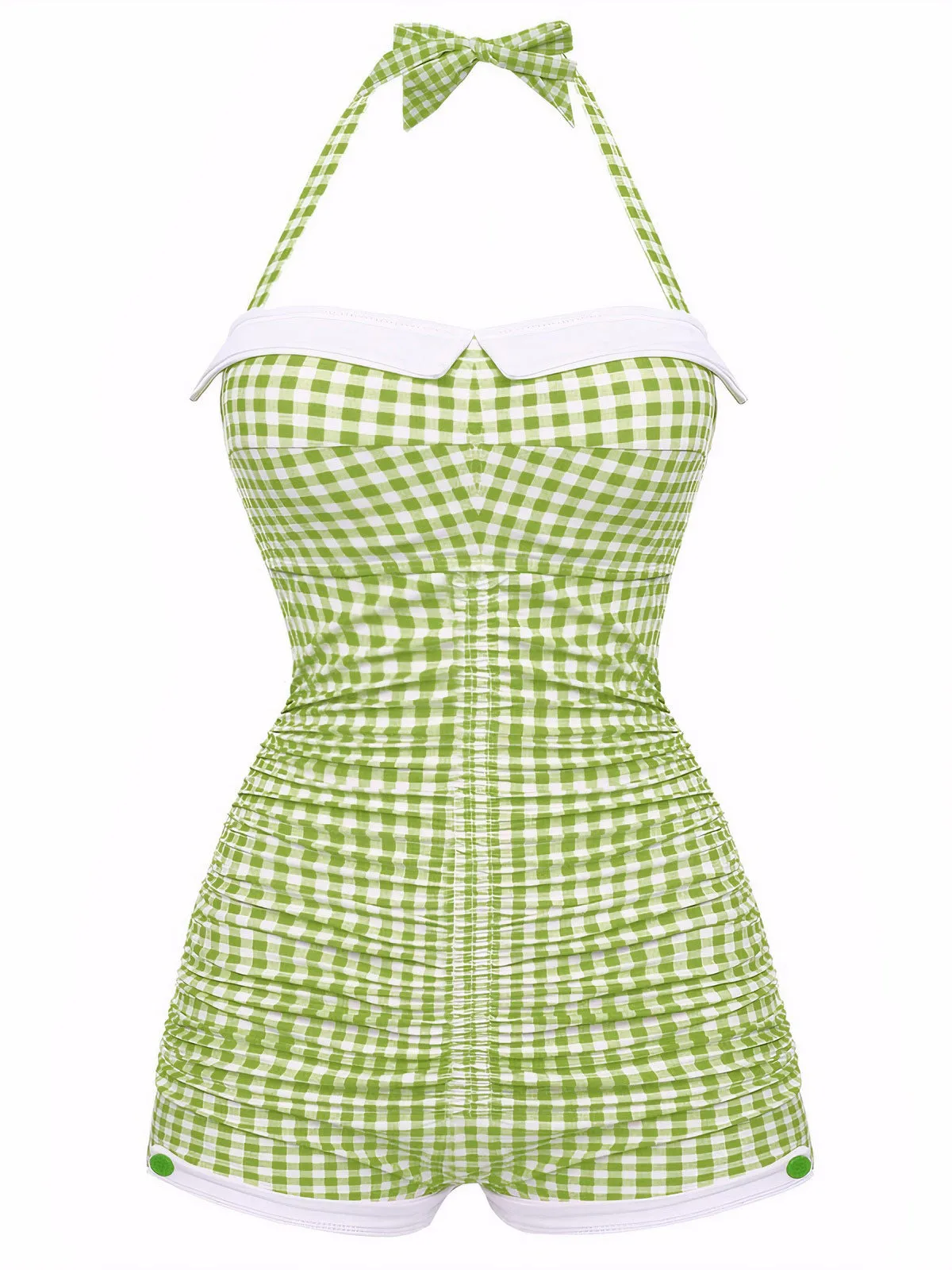 Gingham 1950s Halter Bowknot One-piece Swimsuit sold by Retro Stage product image thumbnail 5