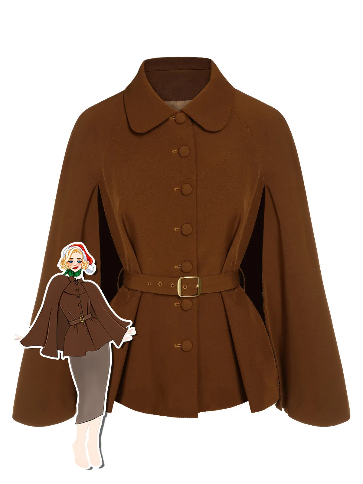 Camel Color 1940s Lapel Cape Coat sold by Retro Stage product image thumbnail 2