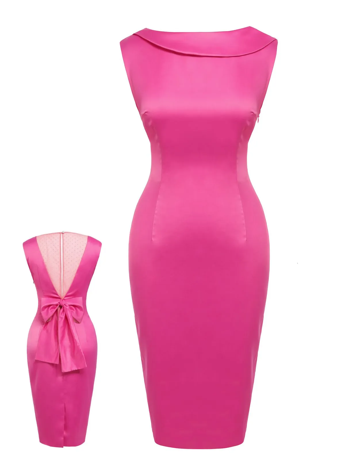 Rose Red 1960s Satin Solid Pencil Dress sold by Retro Stage product image thumbnail 3