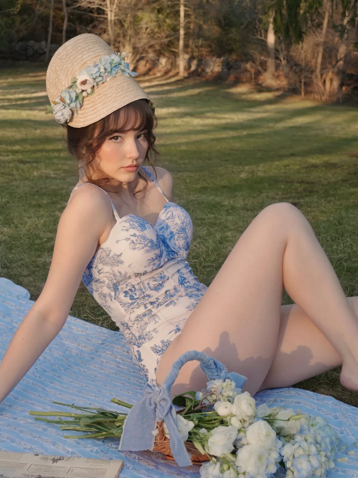 1950s Ink Floral Spaghetti Strap One-Piece Swimsuit sold by Retro Stage product image thumbnail 2