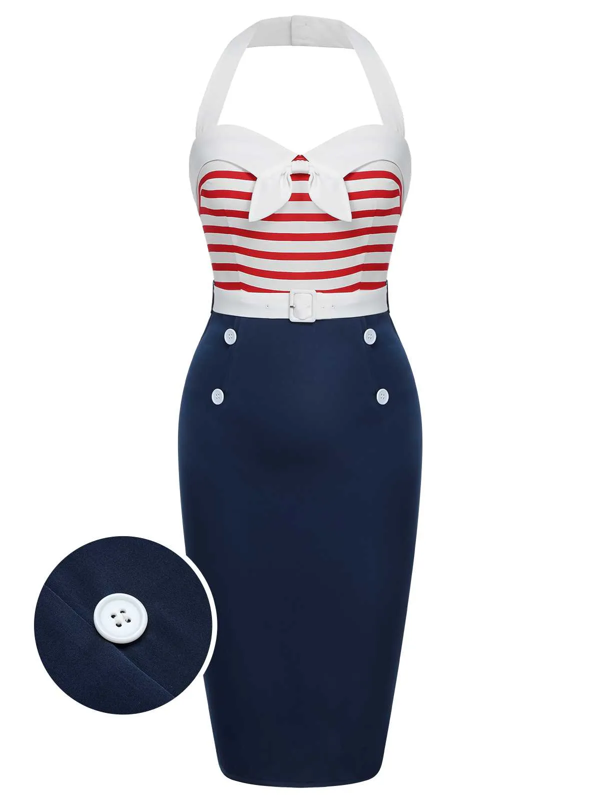 1960s Halter Stripes Bow Belted Dress sold by Retro Stage product image thumbnail 2