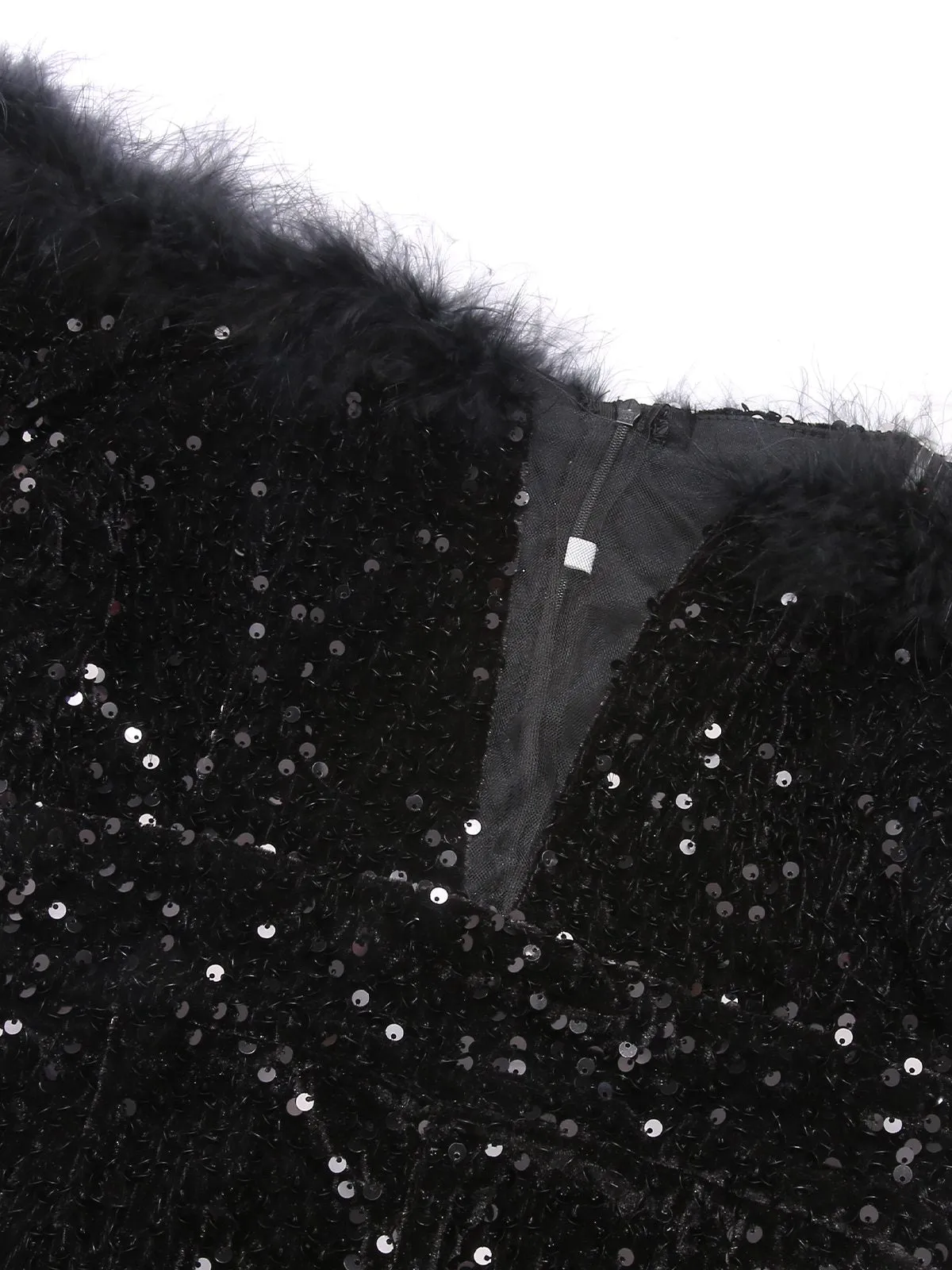 Black 1980s V-Neck Feather Sequined Jumpsuit sold by Retro Stage product image thumbnail 4