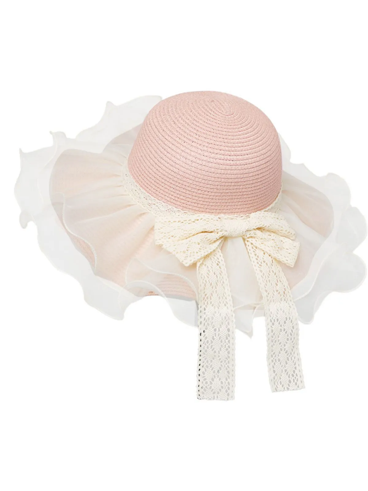 Vintage Lace Bow Sheer Ruffle Brim Sun Hat sold by Retro Stage product image thumbnail 2