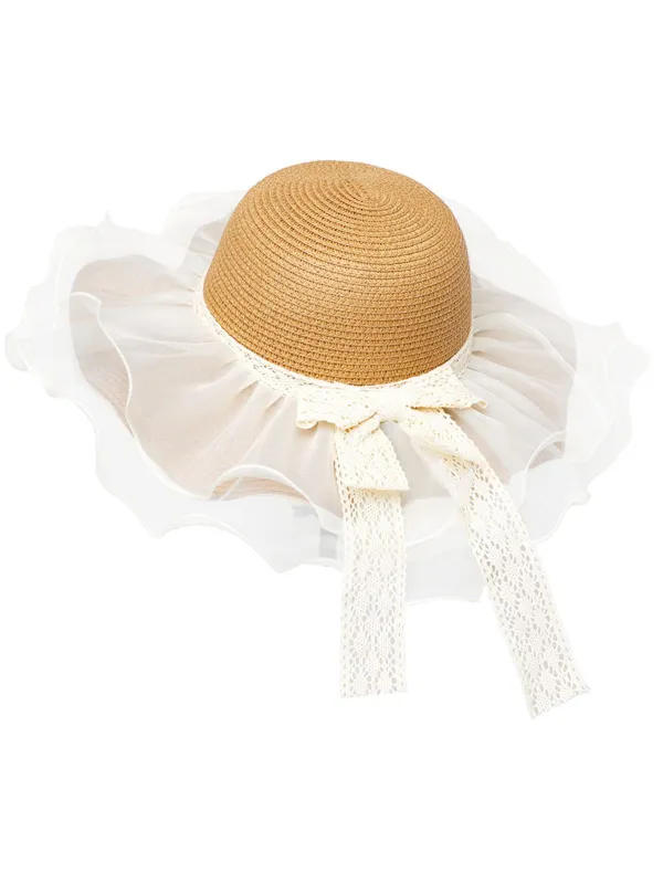 Vintage Lace Bow Sheer Ruffle Brim Sun Hat sold by Retro Stage