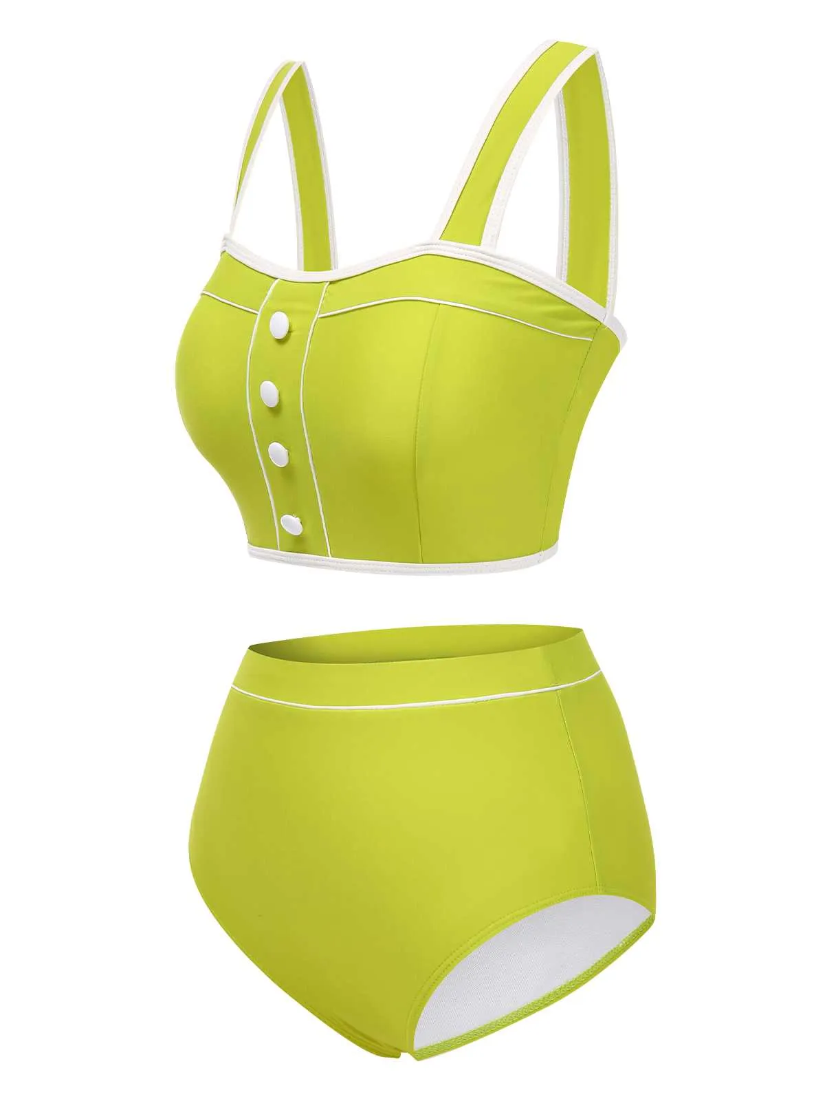 Green 1930s Strap High Waist Button Swimsuit sold by Retro Stage product image thumbnail 2
