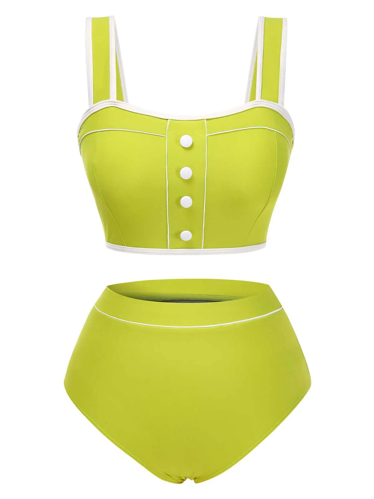 Green 1930s Strap High Waist Button Swimsuit sold by Retro Stage
