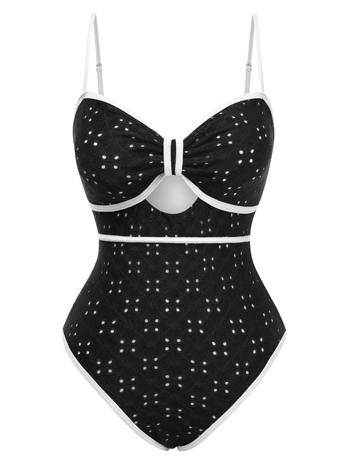 1960s Strap Contrast Trim One-Piece Swimsuit sold by Retro Stage