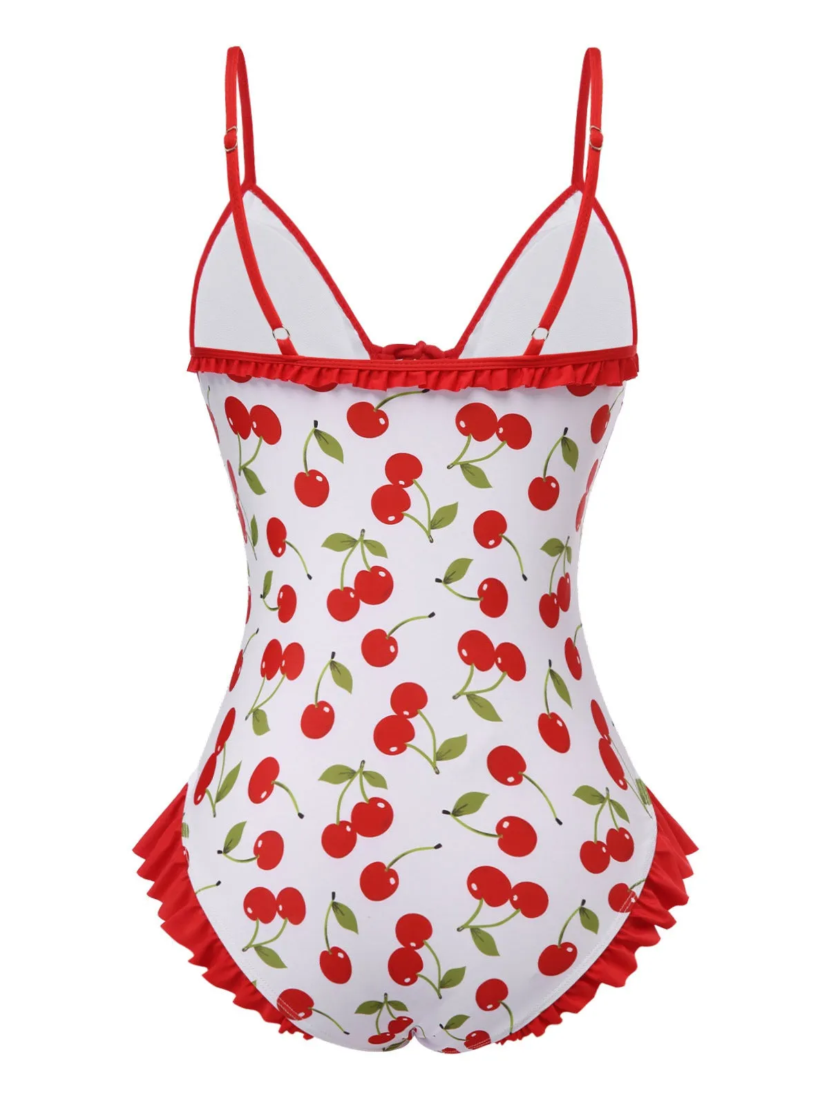 Red 1950s Cherry Lace-Up Ruffled Swimsuit sold by Retro Stage product image thumbnail 4