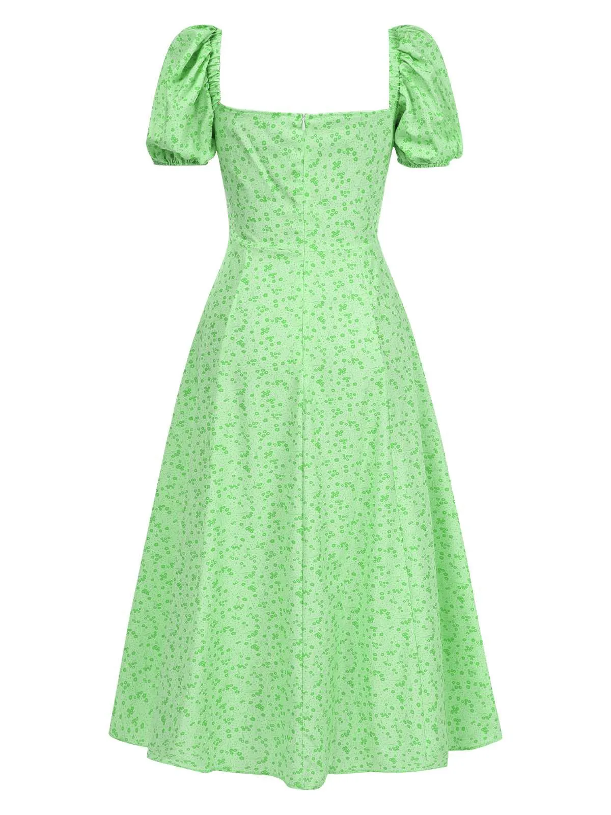 Green 1970s Puff Sleeve Ditsy Floral Slit Dress sold by Retro Stage product image thumbnail 2