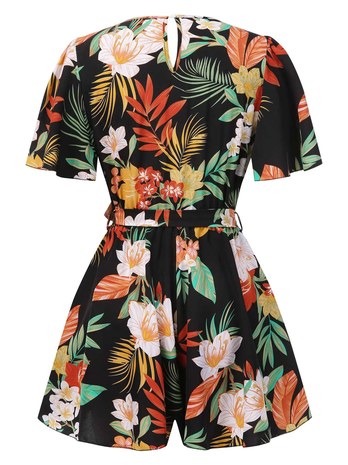 1970s V-Neck Boho Floral Belted Romper sold by Retro Stage product image thumbnail 2