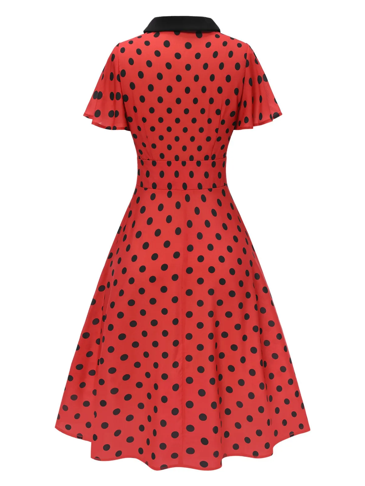 Deep Red 1950s V-Neck Polka Dots Lapel Dress sold by Retro Stage product image thumbnail 5