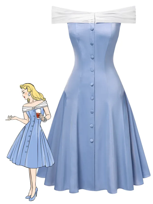 Blue 1950s Off-Shoulder Tulle Princess Dress sold by Retro Stage
