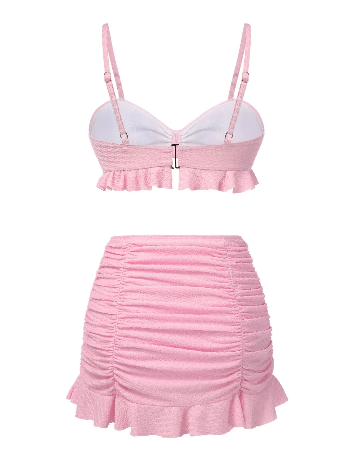 Pink 1950s Spaghetti Strap Ruffle Solid Swimsuit sold by Retro Stage product image thumbnail 4