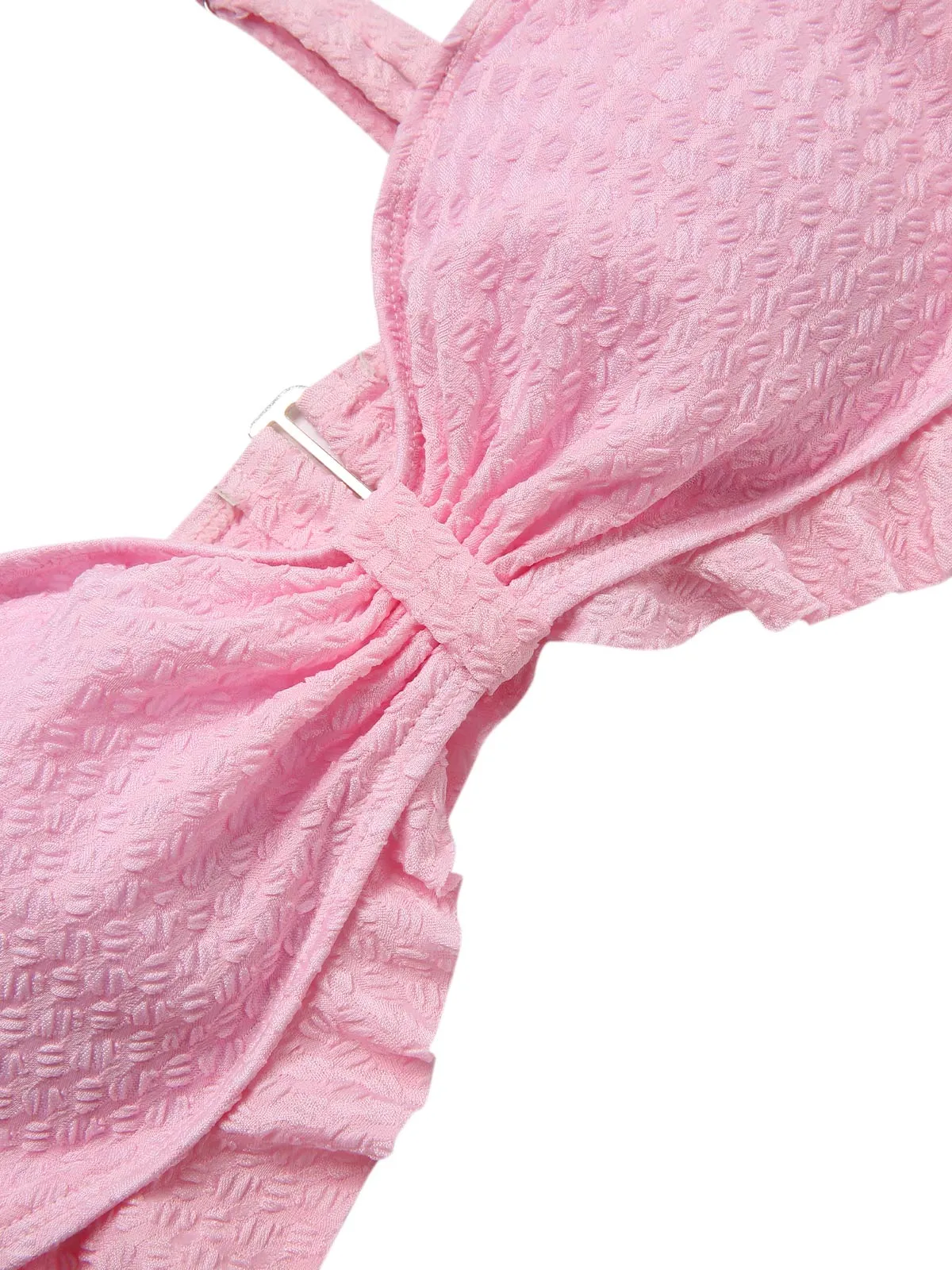 Pink 1950s Spaghetti Strap Ruffle Solid Swimsuit sold by Retro Stage product image thumbnail 5