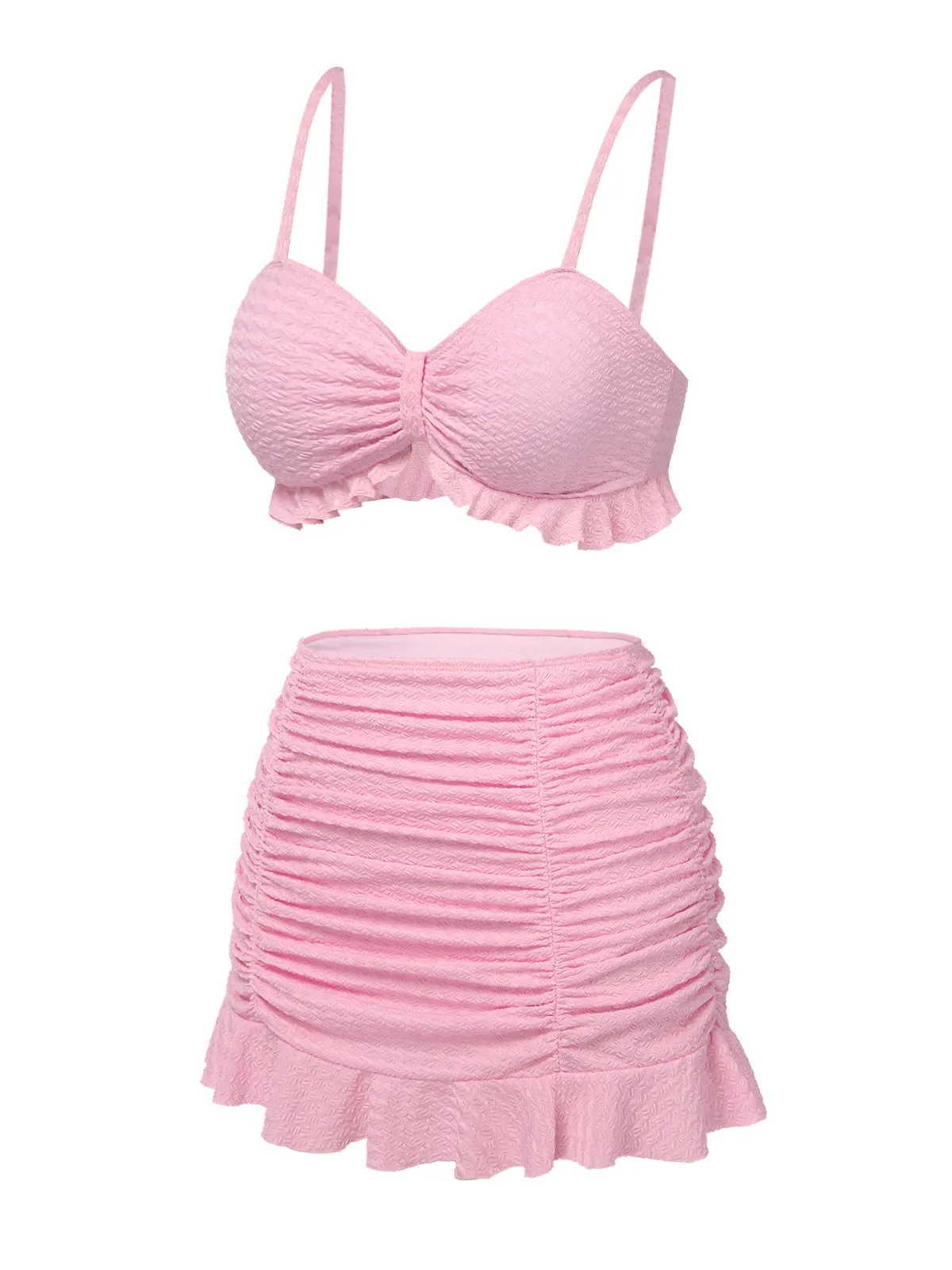Pink 1950s Spaghetti Strap Ruffle Solid Swimsuit sold by Retro Stage product image thumbnail 3