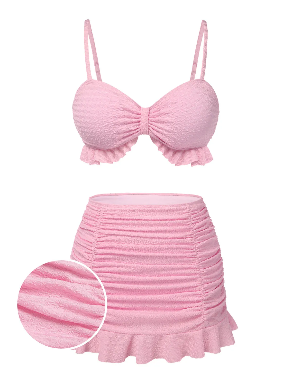 Pink 1950s Spaghetti Strap Ruffle Solid Swimsuit sold by Retro Stage