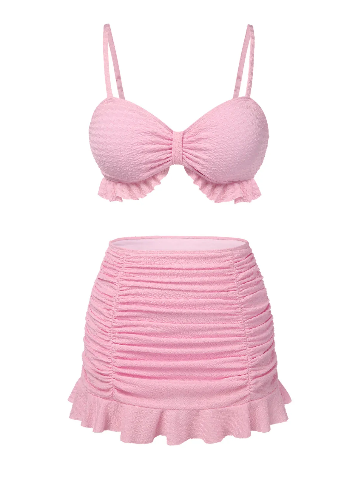 Pink 1950s Spaghetti Strap Ruffle Solid Swimsuit sold by Retro Stage product image thumbnail 2