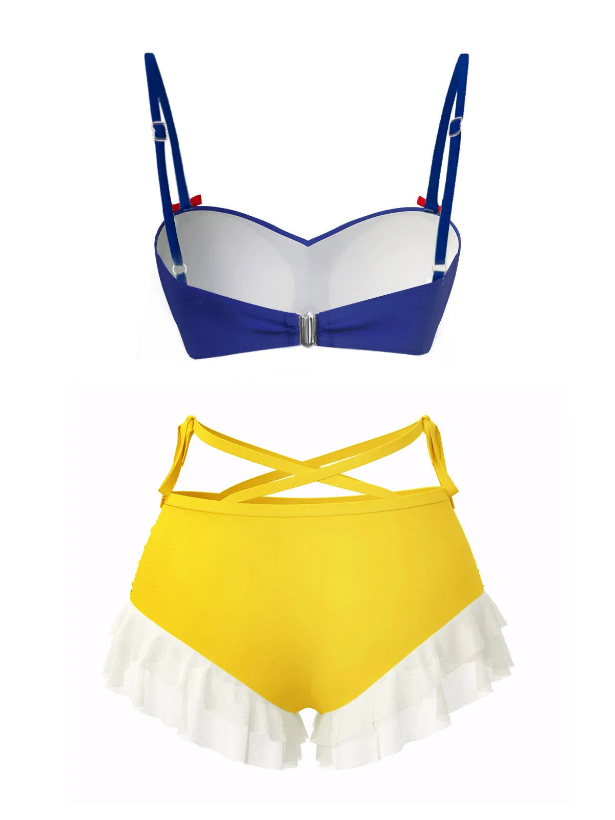Yellow & Blue 1950s Snow White Style Ruffled Swimsuit sold by Retro Stage product image thumbnail 4