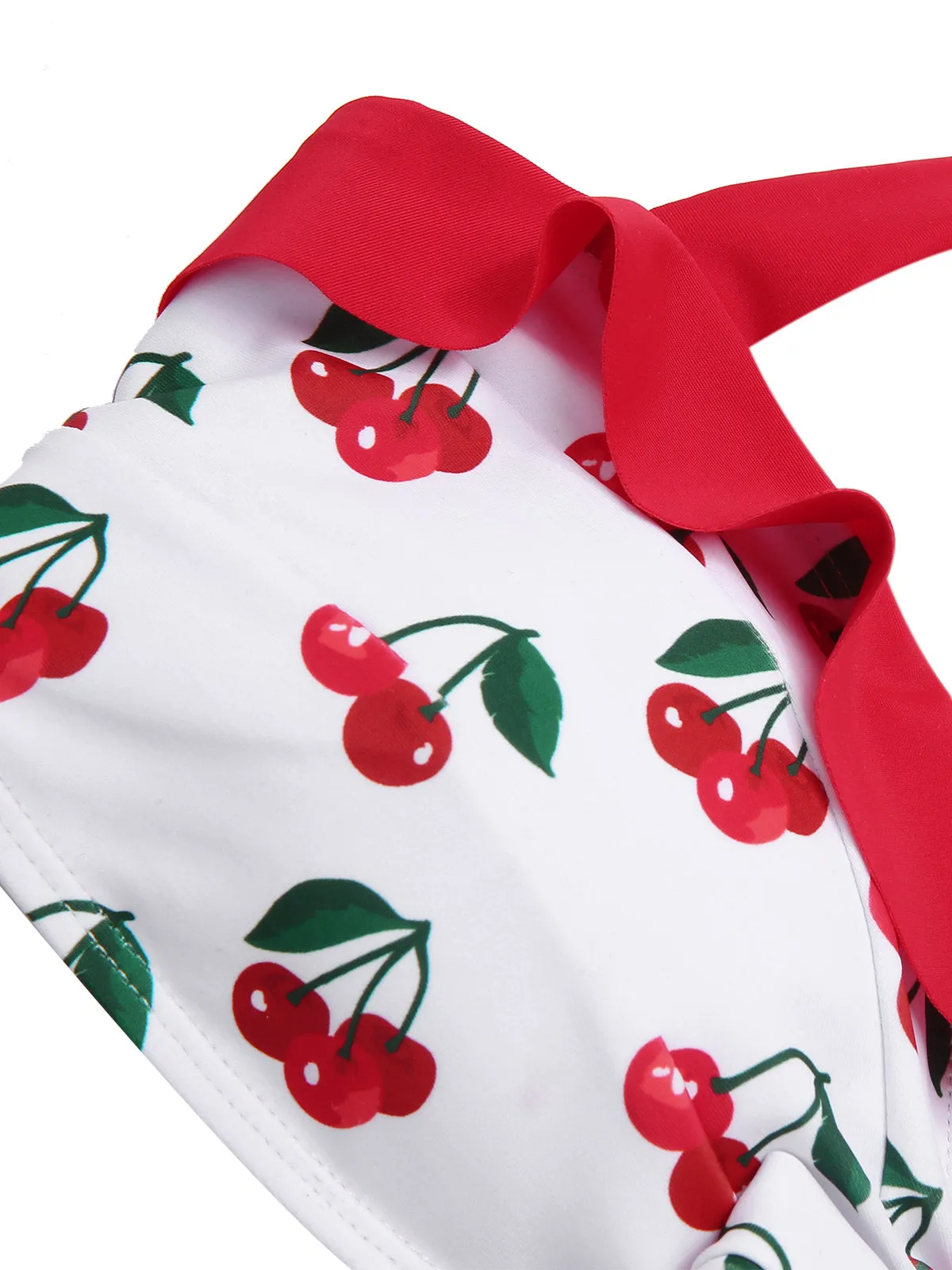 Red 1950s Halter Ruffle Cherry Bikini Set sold by Retro Stage product image thumbnail 5
