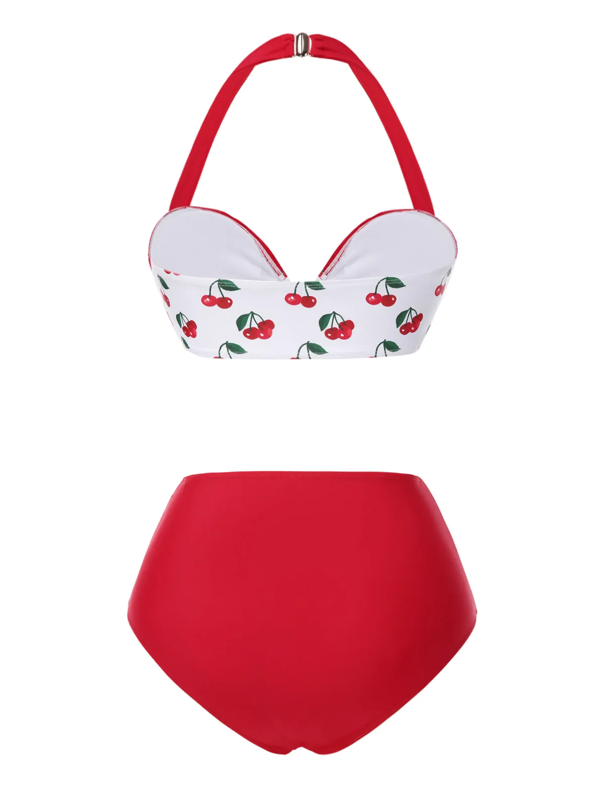 Red 1950s Halter Ruffle Cherry Bikini Set sold by Retro Stage product image thumbnail 4