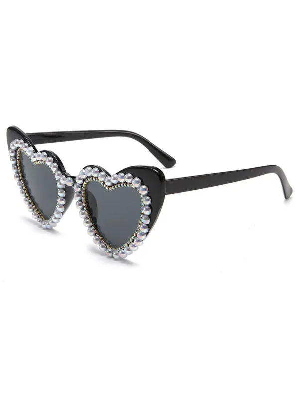 Vintage Rhinestone Heart Frame Sunglasses sold by Retro Stage