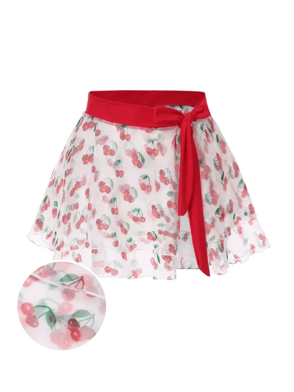 Red 1950s Cherry Tie Waist Cover Up sold by Retro Stage