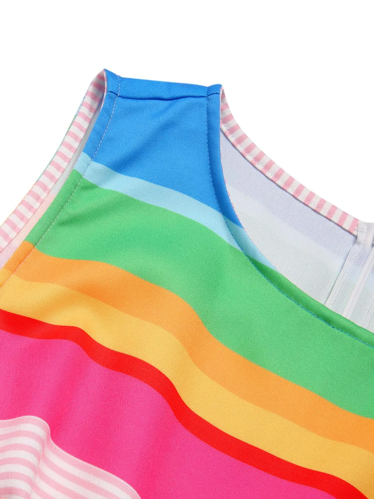 Multicolor 1950s Rainbow Striped Boat Neck Dress sold by Retro Stage product image thumbnail 5