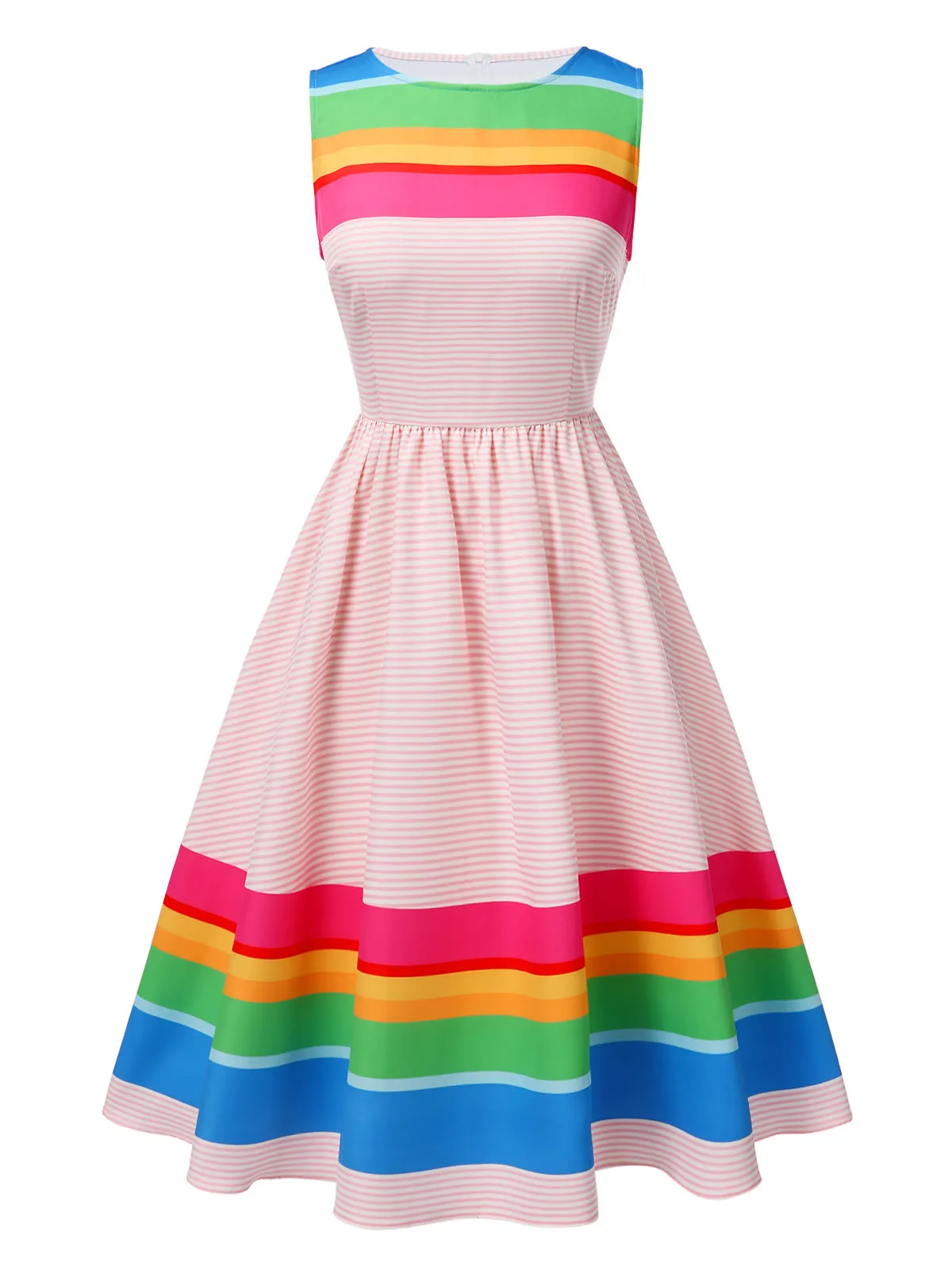 Multicolor 1950s Rainbow Striped Boat Neck Dress sold by Retro Stage product image thumbnail 2
