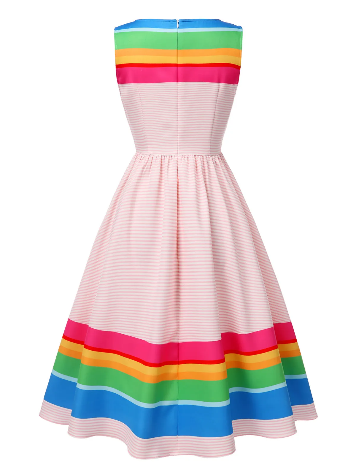 Multicolor 1950s Rainbow Striped Boat Neck Dress sold by Retro Stage product image thumbnail 4