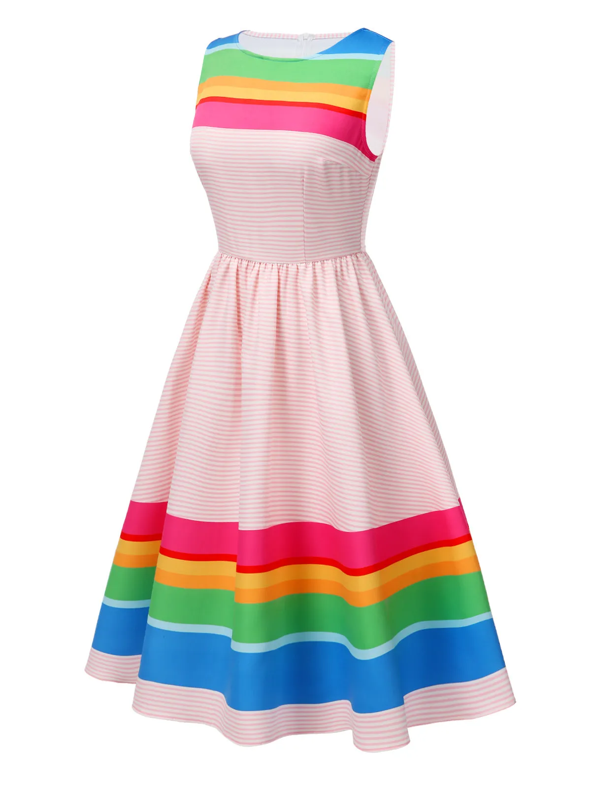 Multicolor 1950s Rainbow Striped Boat Neck Dress sold by Retro Stage product image thumbnail 3