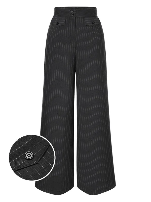 Dark Gray 1940s Pinstripes Wide-Leg Pants sold by Retro Stage