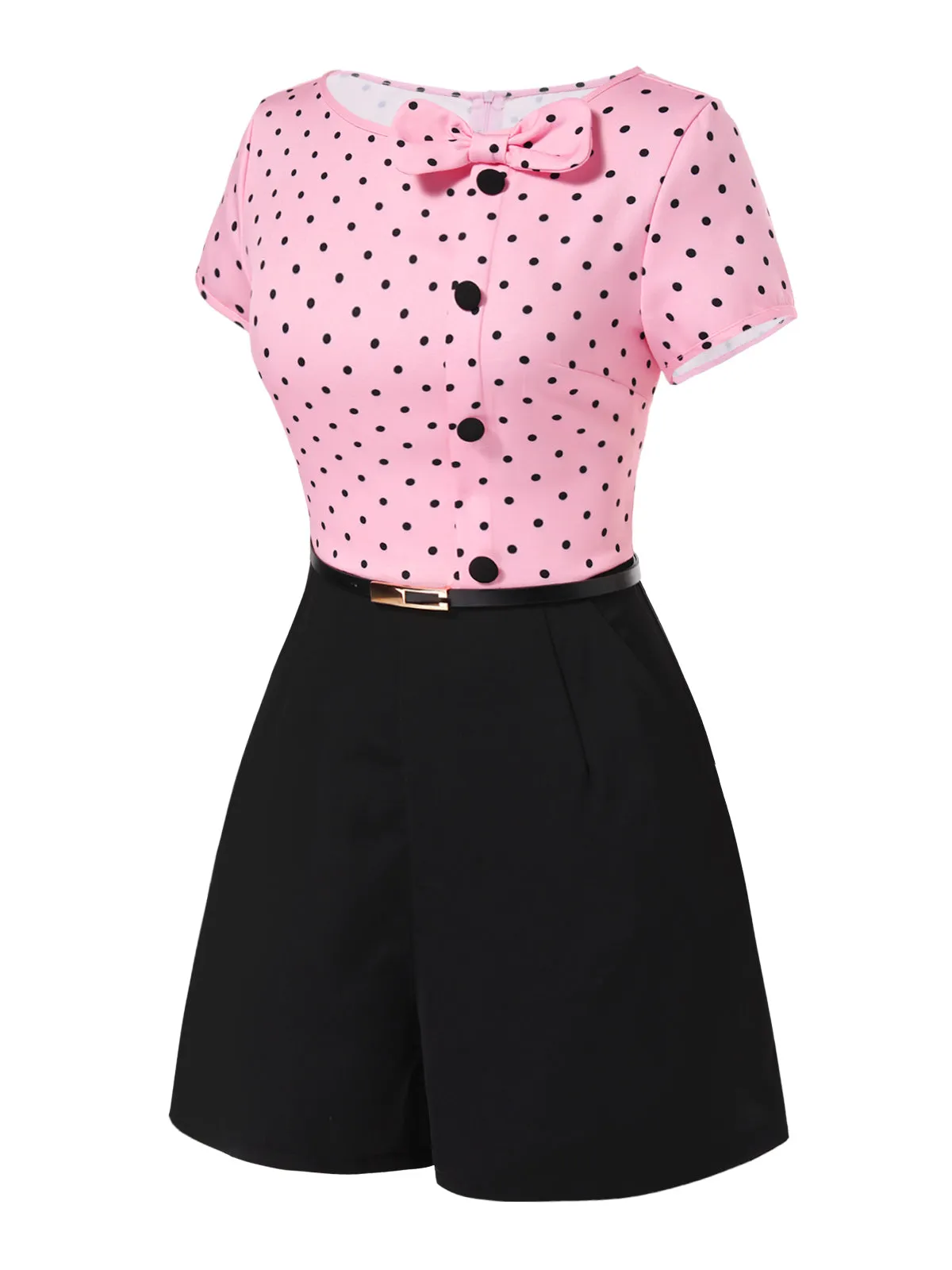 Pink 1950s Polka Dot Bow Romper sold by Retro Stage product image thumbnail 4