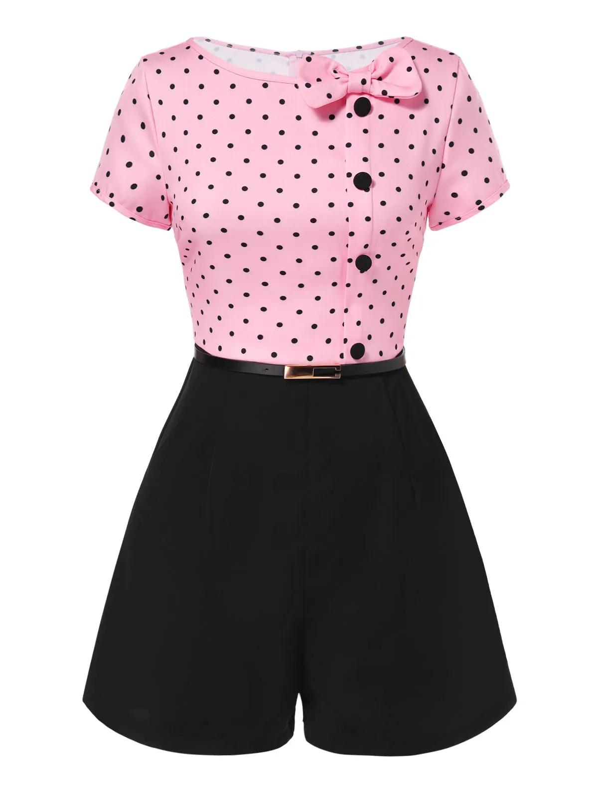 Pink 1950s Polka Dot Bow Romper sold by Retro Stage product image thumbnail 3