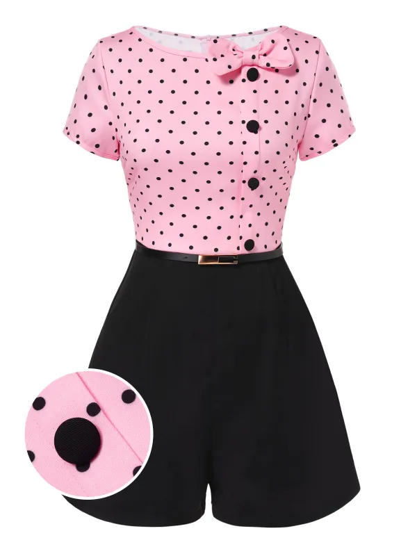 Pink 1950s Polka Dot Bow Romper sold by Retro Stage