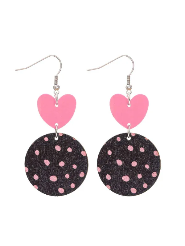 Heart Polka Dot Dangle Earrings sold by Retro Stage