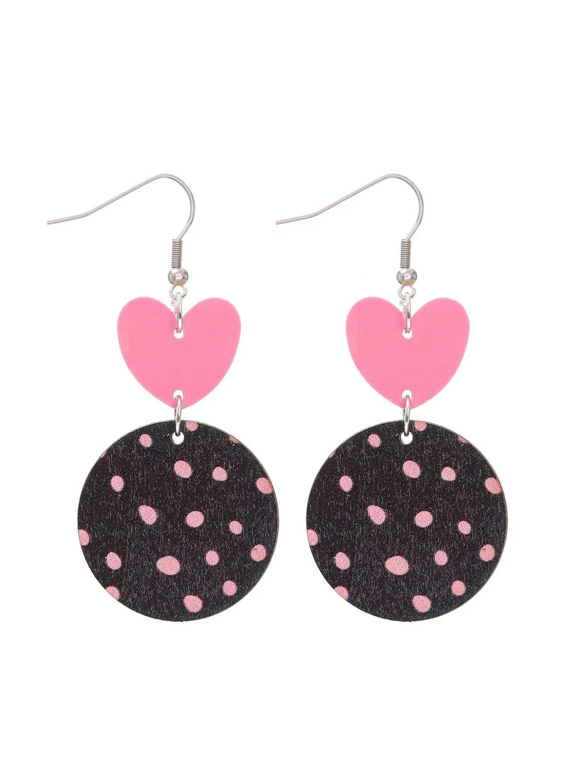 Heart Polka Dot Dangle Earrings sold by Retro Stage