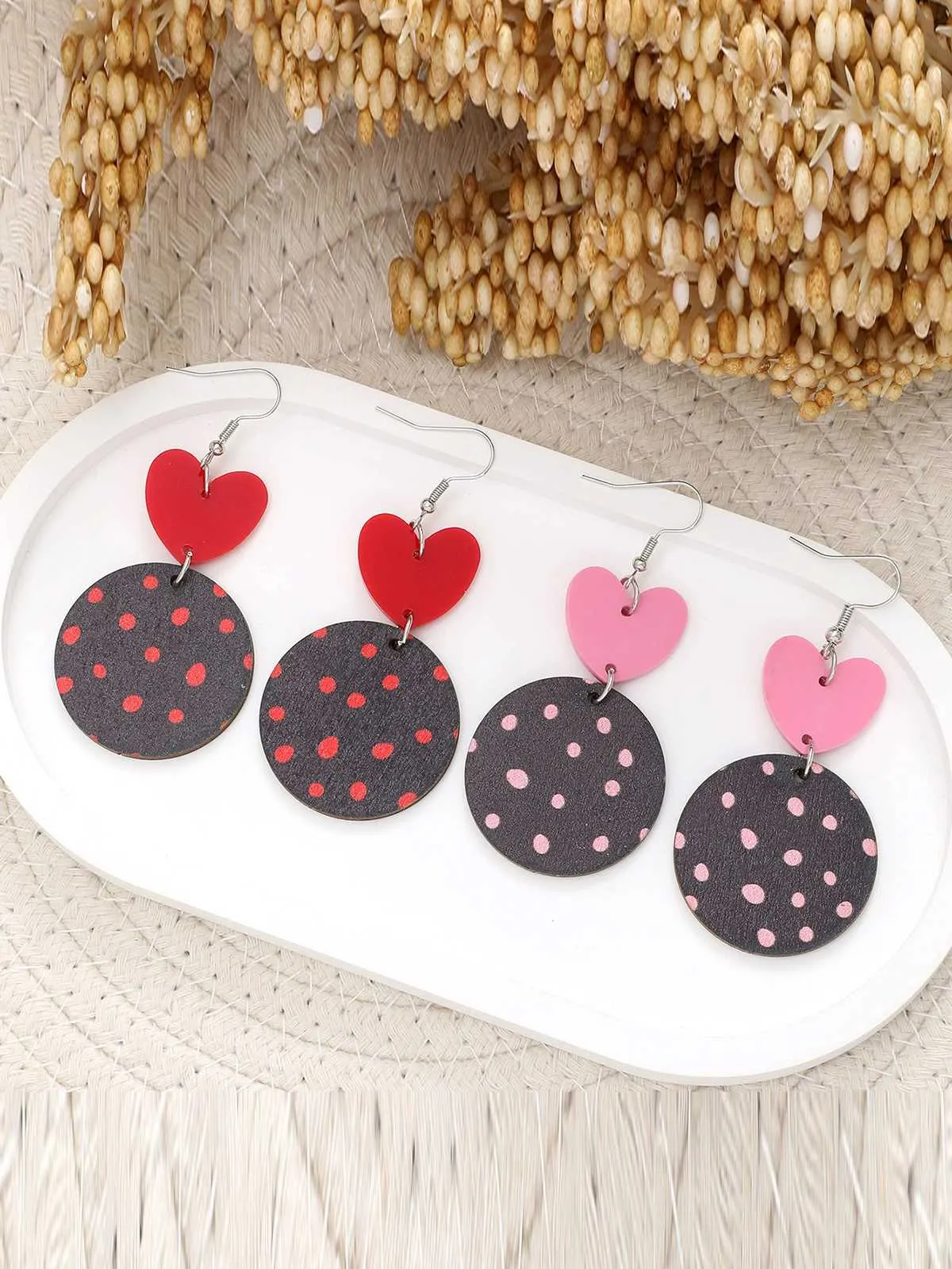 Heart Polka Dot Dangle Earrings sold by Retro Stage product image thumbnail 3