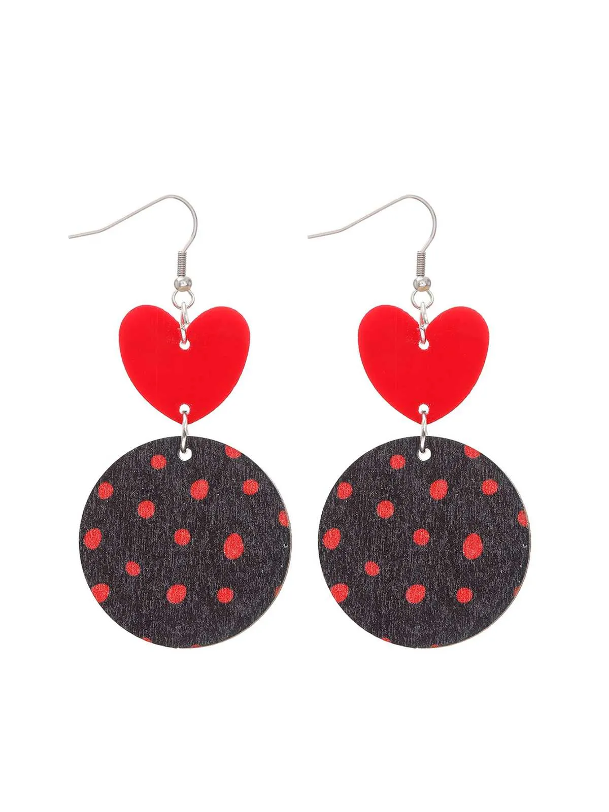 Heart Polka Dot Dangle Earrings sold by Retro Stage product image thumbnail 2