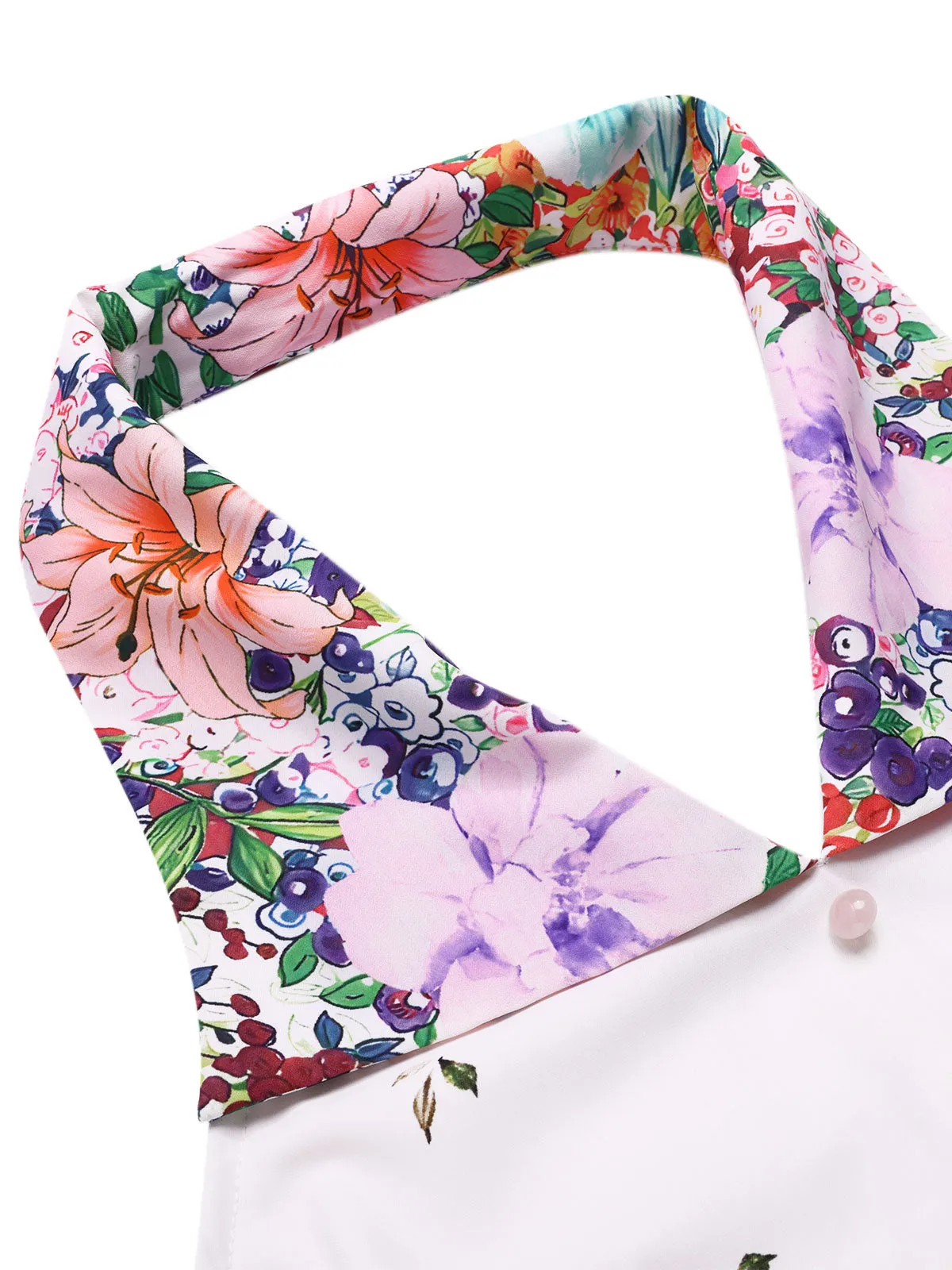 White 1940s Floral Lapel Patchwork Dress sold by Retro Stage product image thumbnail 5