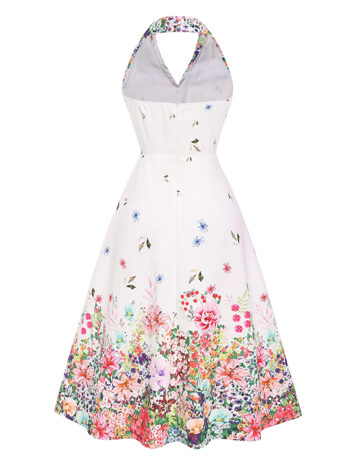 White 1940s Floral Lapel Patchwork Dress sold by Retro Stage product image thumbnail 4