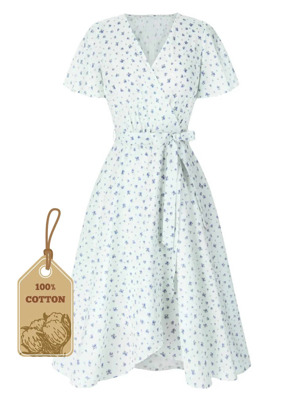 White 1940s Cotton Slanted Tie Floral Dress sold by Retro Stage product image thumbnail 2