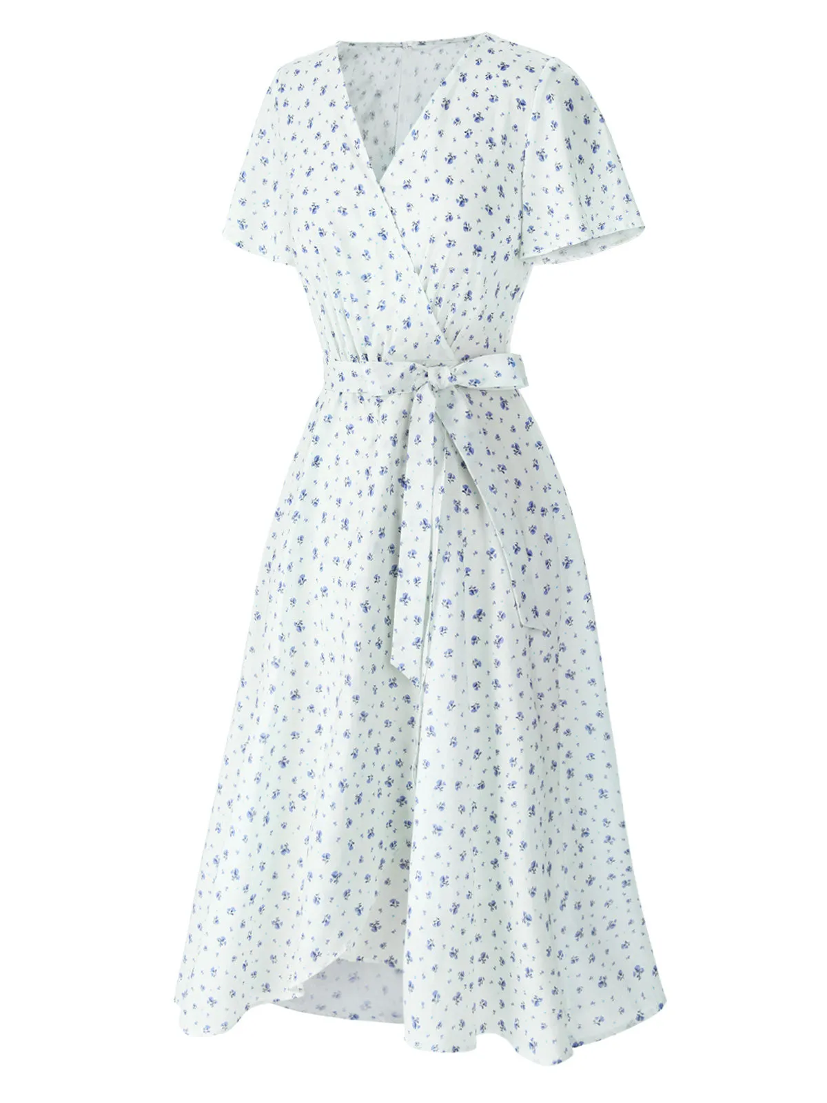 White 1940s Cotton Slanted Tie Floral Dress sold by Retro Stage product image thumbnail 5
