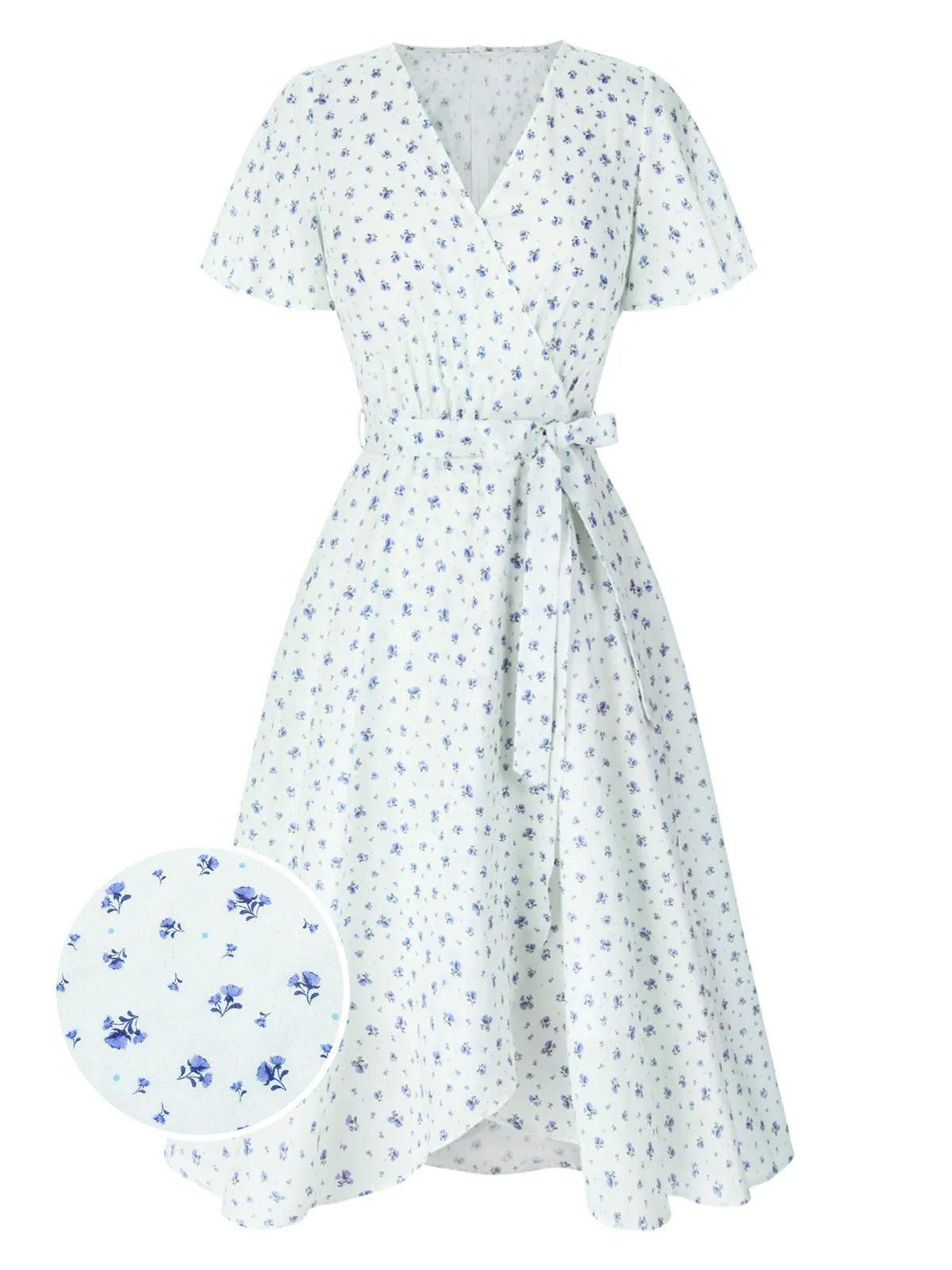 White 1940s Cotton Slanted Tie Floral Dress sold by Retro Stage product image thumbnail 3