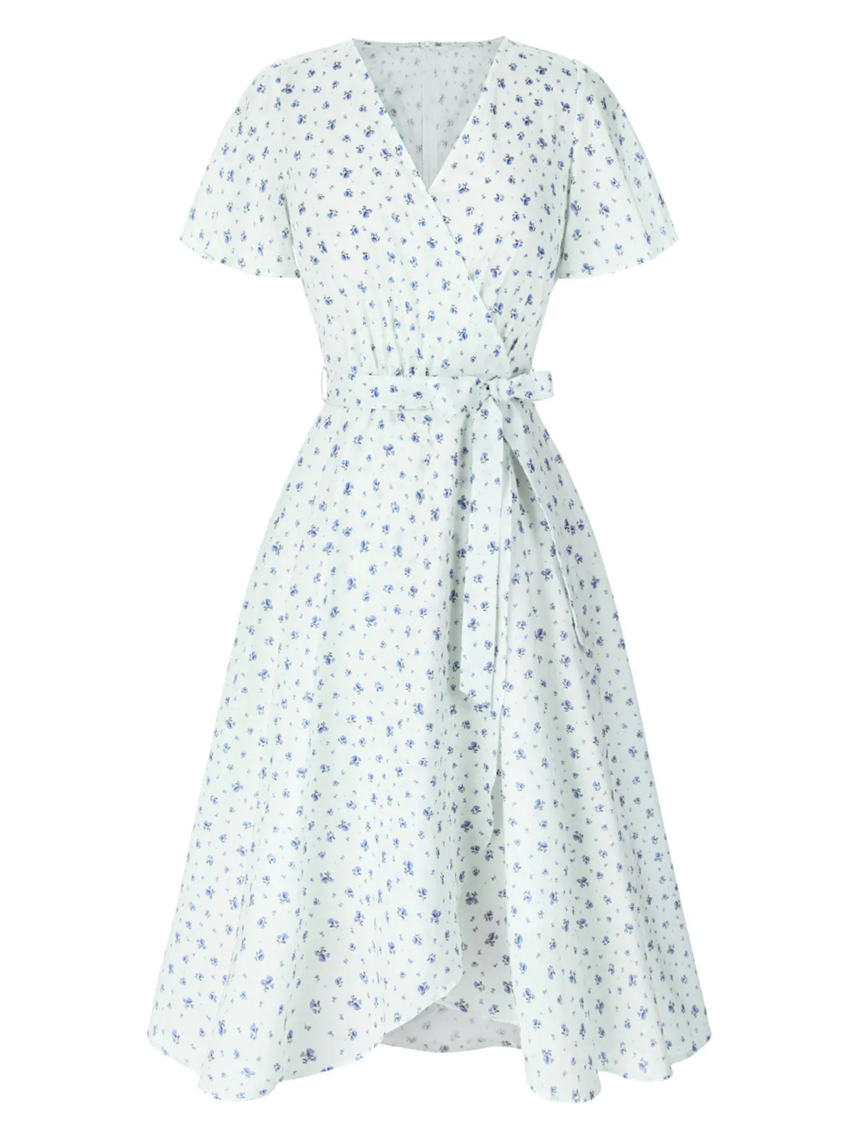White 1940s Cotton Slanted Tie Floral Dress sold by Retro Stage product image thumbnail 4