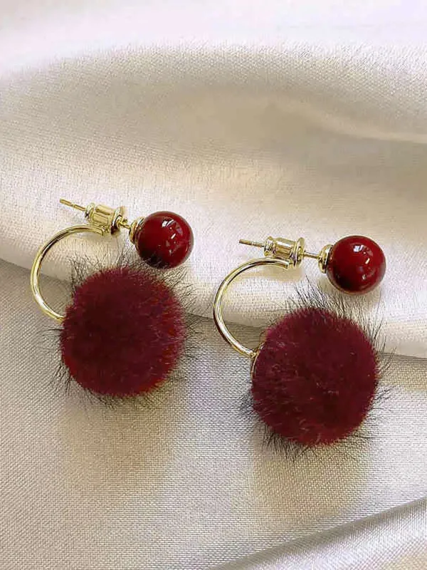 Vintage Red Alloy Plush Stud Earrings sold by Retro Stage