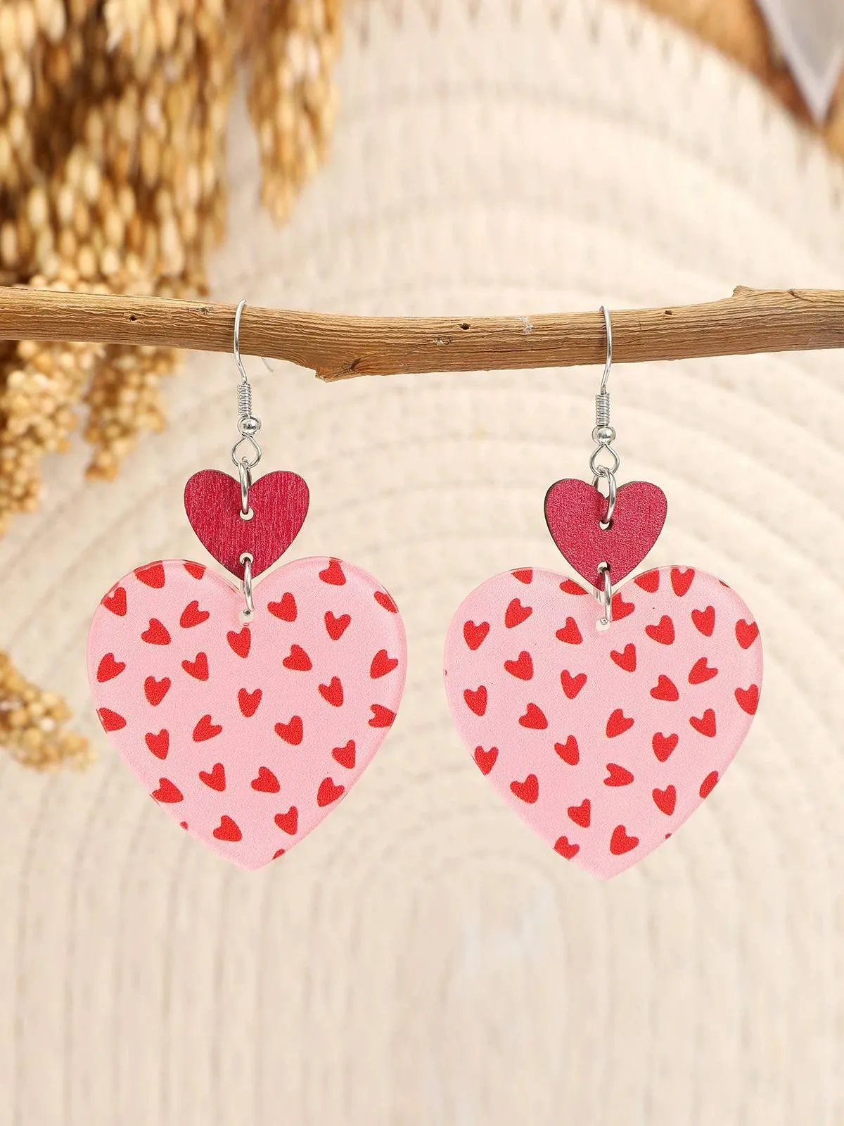 Vintage Pink & Red Sweetheart Shape Earrings sold by Retro Stage product image thumbnail 2