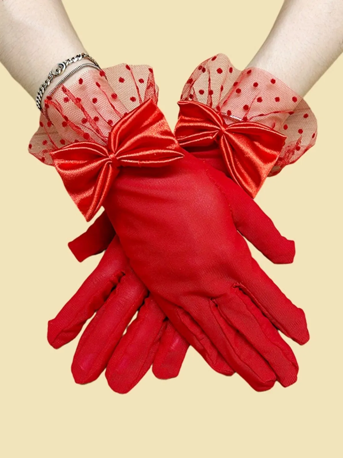 Retro Dots Mesh Bow Sheer Gloves sold by Retro Stage product image thumbnail 3